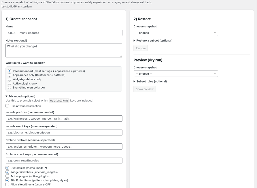 Staging Snapshot (save/restore customization settings) - Image 5